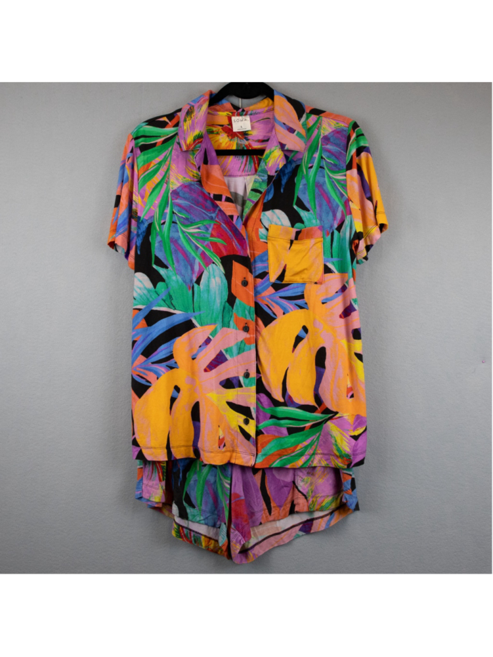Soma Cool Nights tropical palm print pajama short set-L